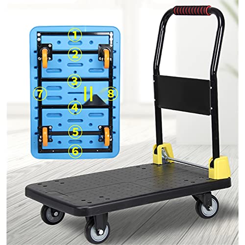 Carrello a Mano con pianale, Carrello Pieghevole a Spinta per carico e stoccaggio, Resistente, Ruote girevoli a 360 Gradi, Grande capacità di carico (Q 6)