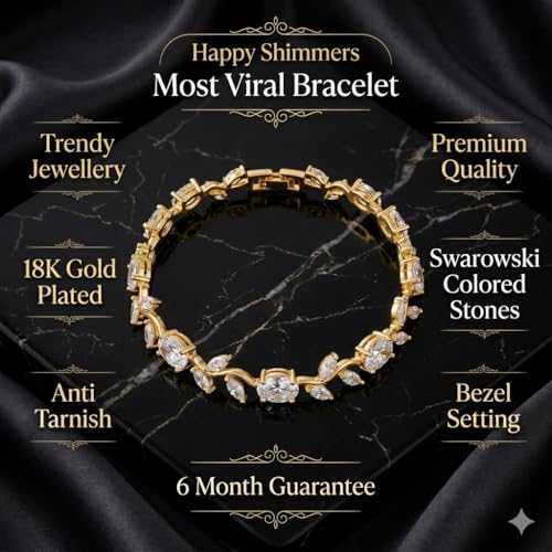 Image of 18K Gold Plated Stylish Chain Bracelet for Women & Girls | Trendy Unique Diamond Tennis Charm Link Tulip Everyday Instagram Viral Jewellery