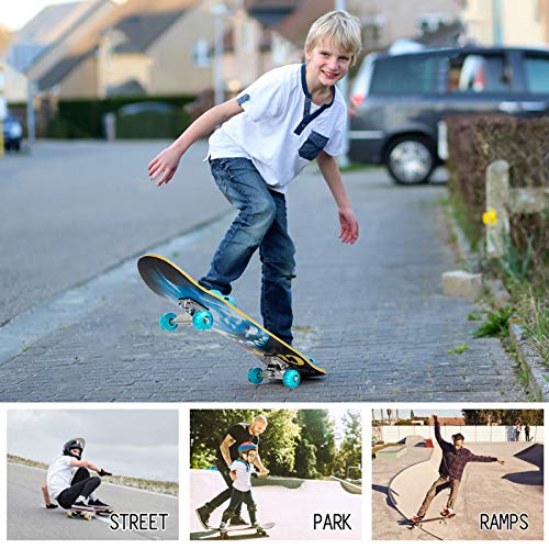 Complete Skateboards for Kids Adults, 31" x 8" Standard Skate board with Colorful Flashing Wheels for Beginners Boys Girls age 7+, 9 Layer Canadian Maple deck Pro Longboard Skateboards with Repair Kit - Thumbnail 6