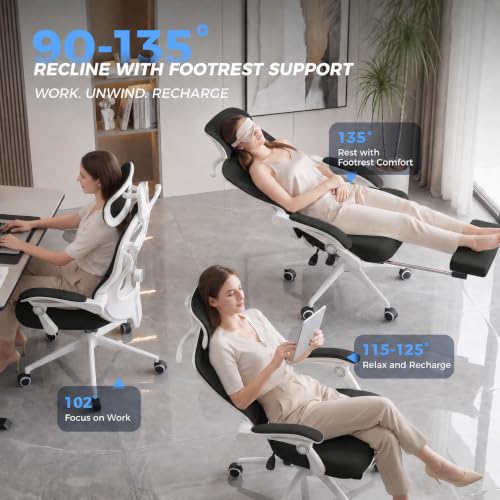 Image of CYKOV Ergonomic Office Chair with Footrest - Adjustable Lumbar Support & Headrest, 90-135 Reclining Mesh Back Computer Chair - Home Office /Gaming, 350lbs Capacity