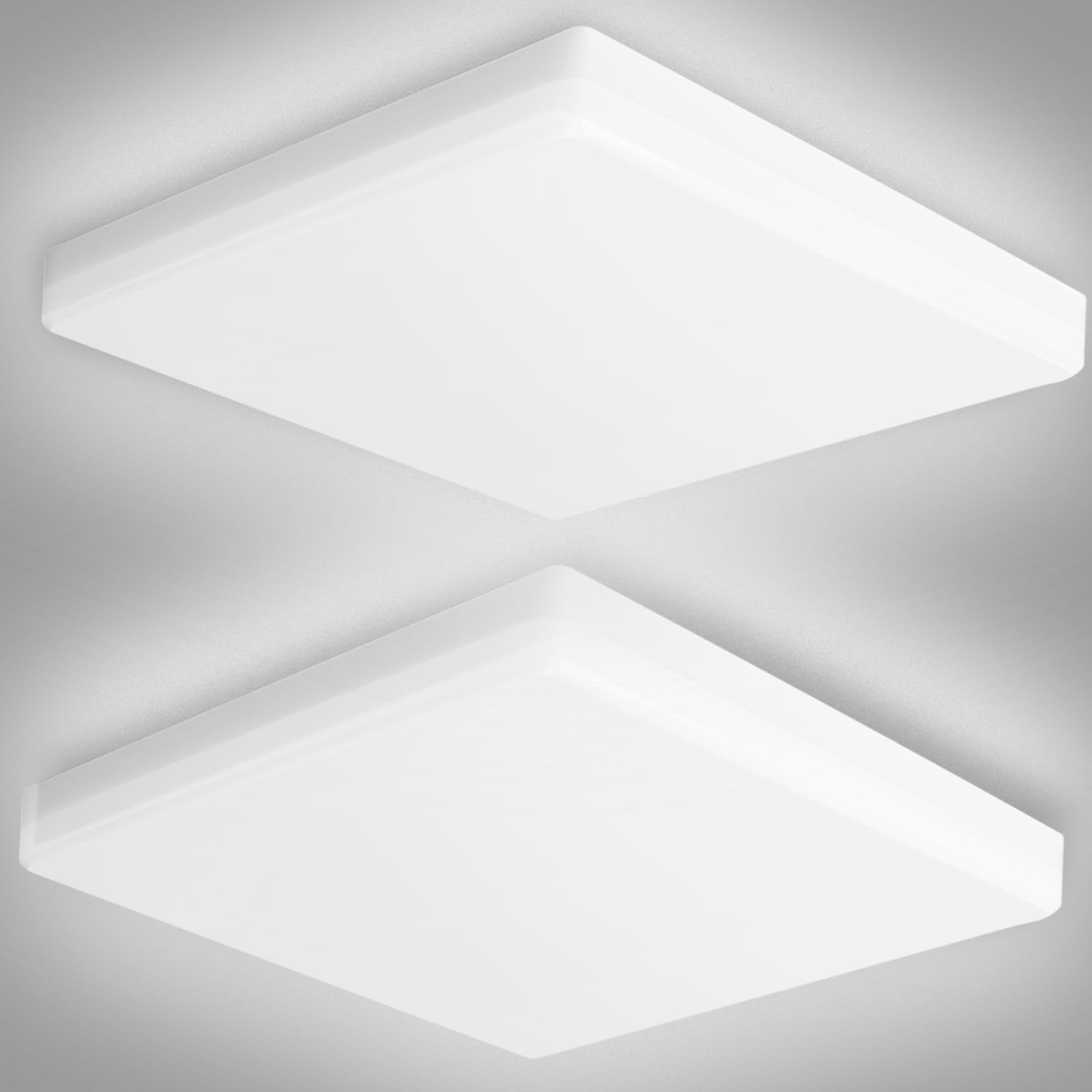 OOWOLF 2Pack 25W 5000K LED Flush Mount Ceiling Light Fixture Ultra Slim, 12inch Waterproof Bathroom Square LED Ceiling Lamp Fixture Without Flicker,