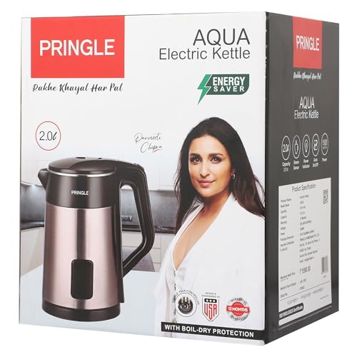 Image of Pringle Aqua Double Wall Electric Kettle 2L 1500W | Stainless Steel Inner | Boil Dry Protection & Auto Shut-Off | 360 Cordless Base | Inbuilt SS Filter | Concealed Heating Element - Copper