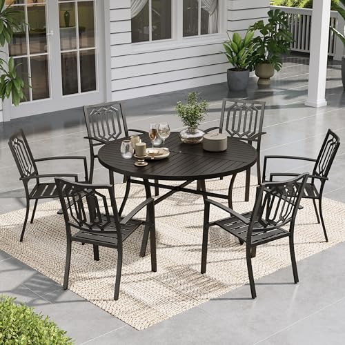 Image of Sophia & William Round Patio Table and Chairs Set, Outdoor Dining Set for 6 | 7 Piece Metal Patio Furniture, 54 inch Black Table,For Patio, Garden and Yard