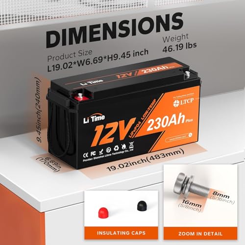 Image of Litime 12V 230Ah Deep Cycle LiFePO4 Battery for RV, Camper, Travel Trailer