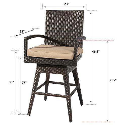 Patio Tree Outdoor Swivel Bar Stools, Patio Wicker Bar Height Chair With Arms And Cushion, All-Weather Outdoor Rattan Furniture (1 Pack) #TOP4