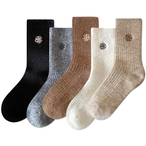 Image of IIG Cute Warm Wool Socks for Women Super Cozy Thick Crew Winter Socks Gifts, 5 Pairs