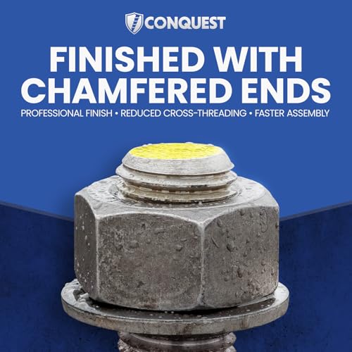 Image of Conquest Type 316 Stainless Steel Threaded Rod 1 inch-8 x 12 | (2 Pack), Coarse Threaded All-Thread Rods for Marine, Industrial, and Outdoor Use