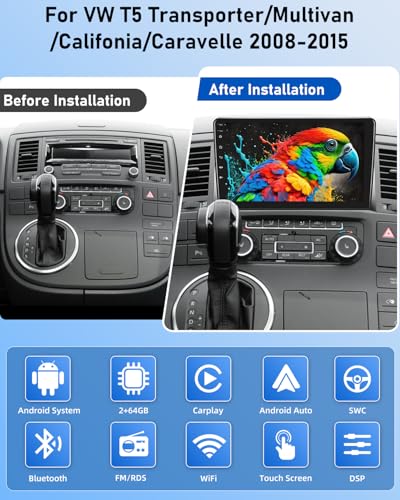 Radio para VW T5 con GPS, Android, CarPlay y cámara trasera incluida 2