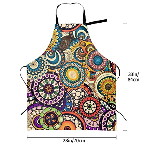 Voziti Ethnic Circles Floral Pattern Printed Waterproof Apron With 2 Pockets Chef Apron Bib For Baking Household Kitchen Cleaning #TOP4