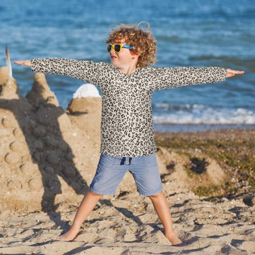 Aflyko Animal Print Boys Girls Rash Guard Shirts Leopard Wild Animal Print Cute Brown Kids' Rashguard UPF 50+ UV Sun Protection Swim Shirt Summer Autumn Quick Dry Long Sleeve Shirts 7-8T4