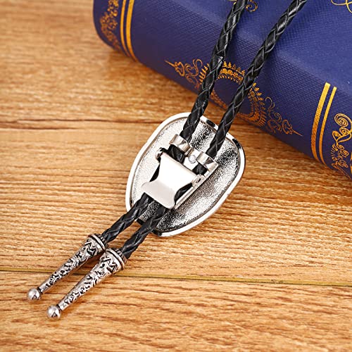 Cravate Pendentif Plume Turquoise en Cuir Tressé Style Western