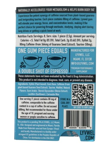 Image of LyvWel Energy Gum | 80mg Caffeine + 50mg Taurine per gem | All Natural | Sugar-Free Pre-Workout Boost: Your Essential Energy Supplement to Stay Awake (Spearmint, 3 Pack)