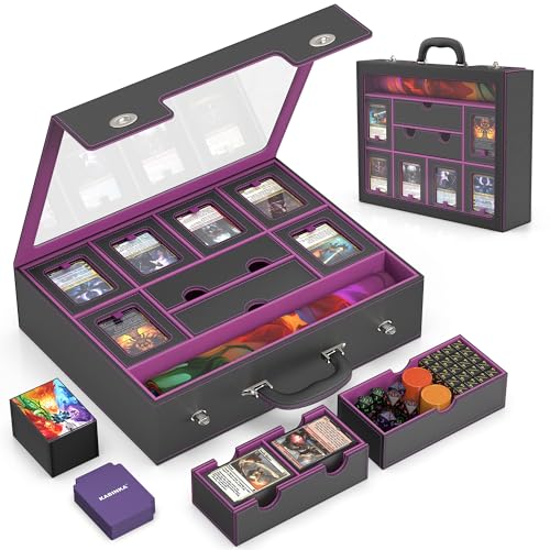 Image of Kabinka MTG Commander Deck Box, Modular 9-in-1 TCG Card Storage Box with Dice Tray & Sideboard Box, 6-Deck Capacity Card Case, Includes 6 Magnetic Card Holders /100CT Card Sleeves /Playmat, Purple
