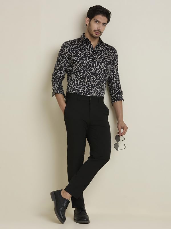 Image of MARK & ALBERT Men's Printed Full Sleeves Regular Fit Shirt Blue | 100% Cotton Stretchable Fabric