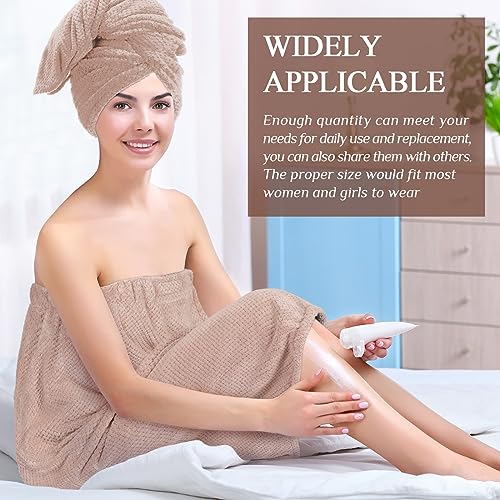 Image of 4 Pcs Towel Wrap for Women Waffle Spa Robe with Adjustable Closure Elastic Top Lightweight Wraps for Bath Shower