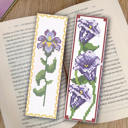 FREEBLOSS 12 Set Cross Stitch Bookmark Kit Flower Stamped Cross Stitch Kit Full Embroidery Set with Instruction for Adults Beginners 11CT 8"x 2.4" by FREEBLOSS - Image 5