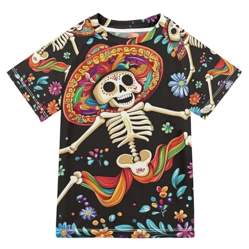 Boy Swimsuit Day of The Dead Skull Dance Sunscreen T-Shirts Swimwear Sets UPF 50+