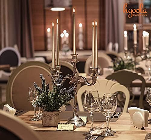 Hyoola Metallic Antique Gold Taper Candles - 250 mm (10 Inch) Unscented Dripless Taper Candles - 8 Hour Burn Time - 12 Pack