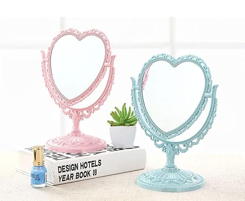 Zornepa 1 Pc European-Style Desk Mirror Cute Heart- Mirror Double Sided Hd Magnifying Dressing Mirror Rotatable Portable Princess Mirror Bedroom Travel Mirror Suitable For Beauty Gifts For Wome（Blue） #TOP6
