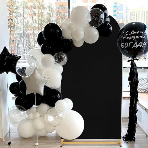 Image of SoarDream Black Arch Backdrop Cover 6.6FT Spandex Fitted Black Photo Arch Covers Round Top Chiara Arches Backdrop Cover Fabric for Birthday Balloon Wedding Party Decoration