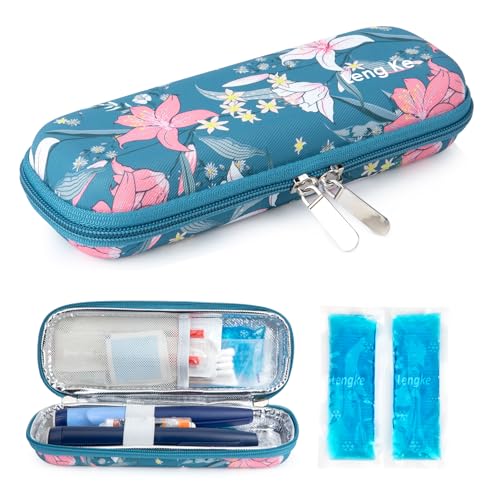 YOUSHARES Estuche de Viaje para Enfriador de Insulina con 2 Bolsas de Hielo, Pequeño Organizador Aislado de EVA para Diabéticos Bolsa para la Refrigeración de Medicamentos (Lirios)