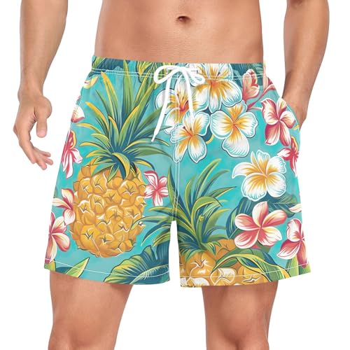 xigua Pineapples Mens Swim Trunks with Liner, 5 inch Quick Dry Mens Boardshorts for Beach