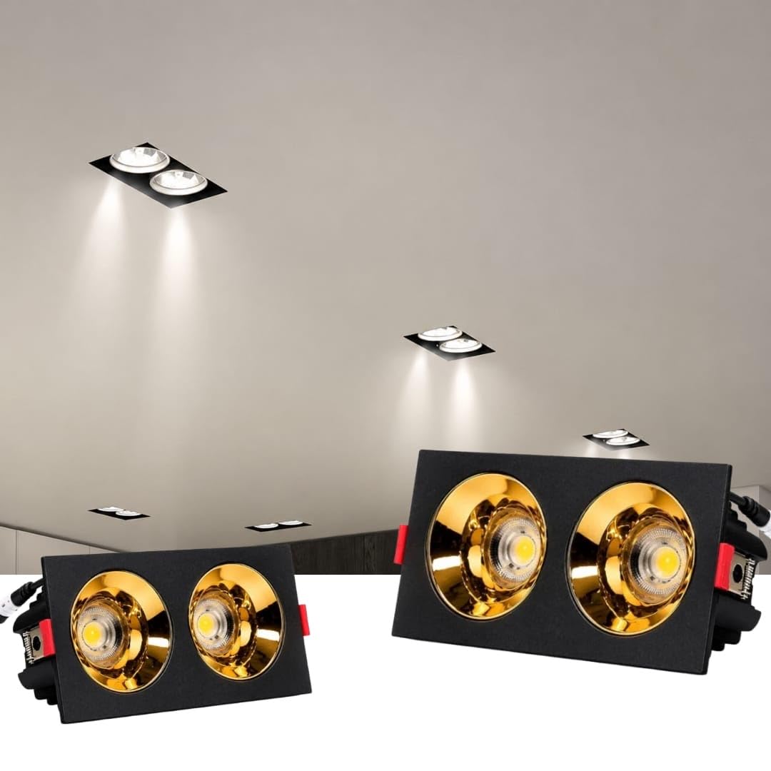 Trendy Illumina Twin Headed COB LED Downlighter 14W (7W+7W) Recessed Ceiling Light | Black Body with Gold Reflector | Anti-Glare COB Spotlight (Warm White)-image-28