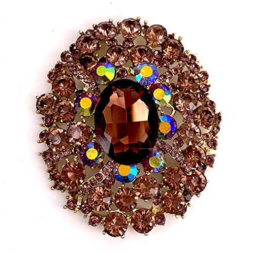 Image of SELOVO Big Large Rhinestone Oval Glitter Brooch Pin Jewelry Accessory Gold Tone