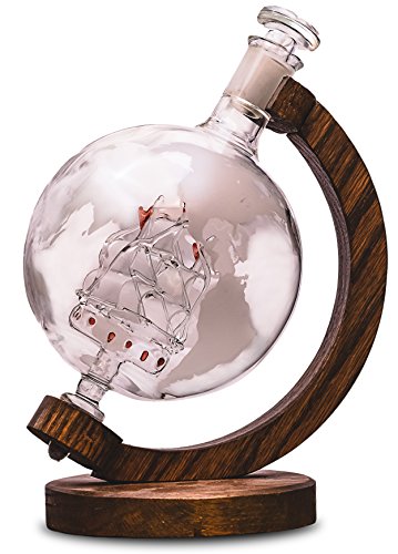 Whiskey Decanter with Ship Inside - Etched Globe Decanter for Alcohol, Bourbon, Scotch etc – Alcohol Gift for Groomsmen Gifts for Wedding or Housewarming Gift for Men & Women – 1000ml (Decanter)