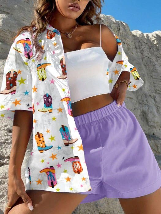 QLIPIN Western Button Up Shirts Women: Retro Cowgirl Shirt Rodeo Tops Hawaiian Summer Vacation Short Sleeve Top Blouses - Image 4