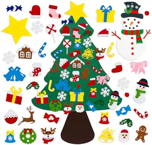 Tisspoms 3.2Ft DIY Felt Christmas Tree Set, 38 Hanging Ornaments Felt Christmas Tree Wall Craft Kits for Xmas Party Office Decoration, New Year Door Wall Decorations