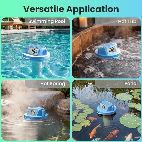 Image of Pool Thermometer Floating, Digital Swimming Pool Thermometer, IPX8 Waterproof with Double Sided Display for Pond, Hot Tub, Aquarium (Light Blue, Battery Powered)