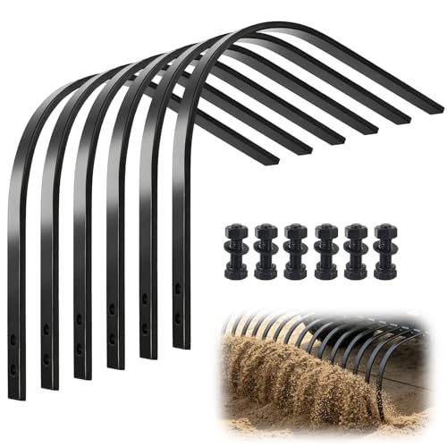 6 Pack Rock Rake Tines with 6 Bolts, 1” x 5-16” Heavy Duty Steel Landscape Rake Tines Teeth Replacement for Landscape Rakes, Black Dual-Hole Design, Fits Most Landscape Rakes