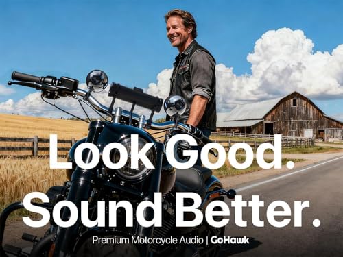 GoHawk Bluetooth Motorcycle Speakers | 8-Speaker Waterproof Stereo System w/ 4.25" External Speakers | Built-in Amplifier Aluminum Sound bar, FM Radio, USB, LED | Great for Harley, ATV