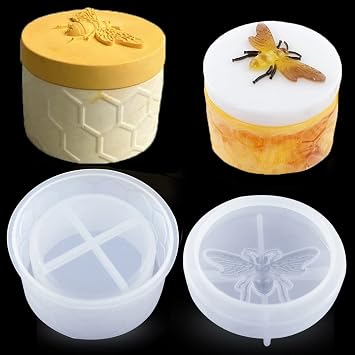 Jar Resin Mold with Lid Bee Jar Silicone Mold Candy Jewelry Trinket Box Epoxy Resin Casting Mold for DIY Storage Box Candle Holder