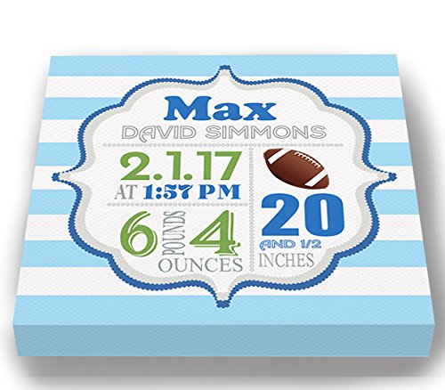 Personalized Stretched Canvas Birth Announcement Gift, Custom Baby Name, Date, Weight Stats, Newborn Football Nursery Wall Art Decor, Wooden Frame Construction, Ready to Hang 24X24