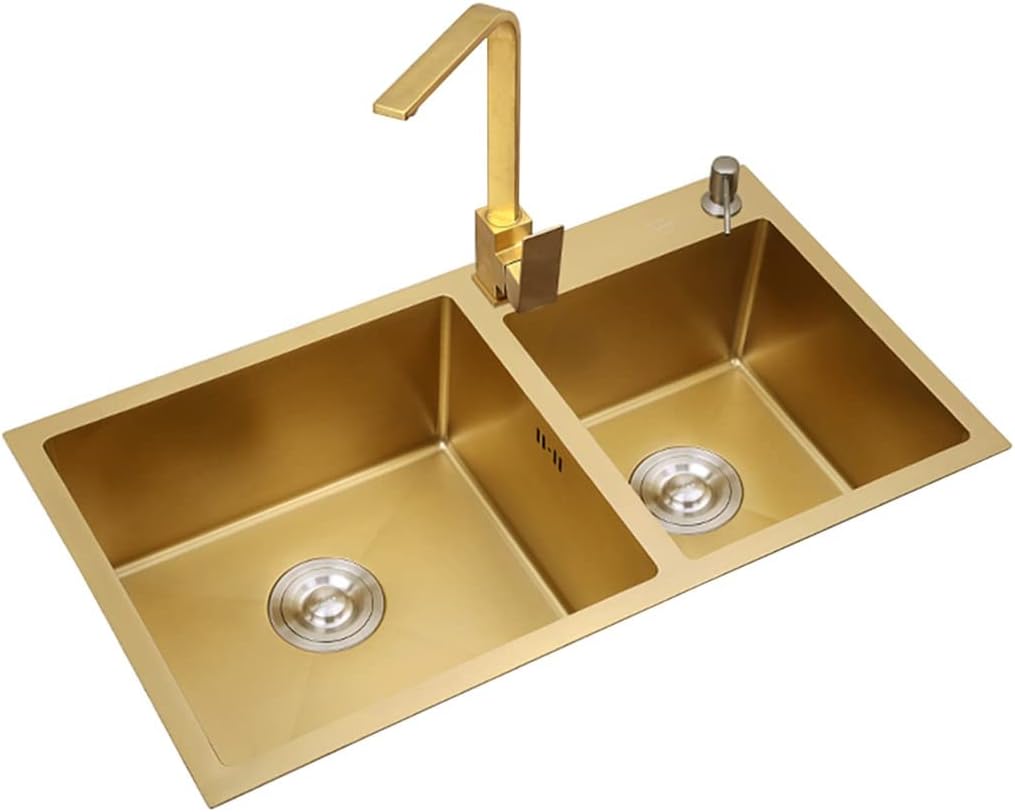 Kitchen Sink Double Bowl Kitchen Bar Stainless Steel Sink Wet Bar & Prep Sink RV Sink With Square Faucet & Drain Top Mount Or Undermount