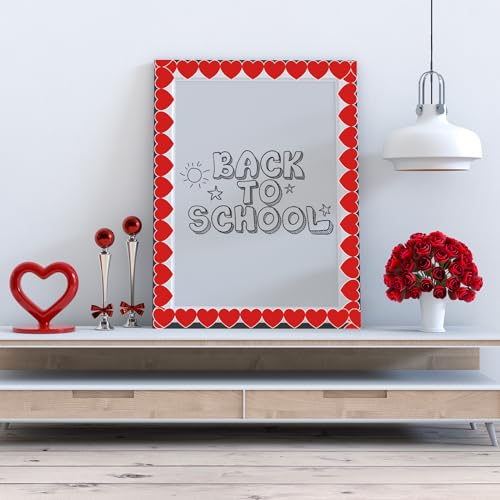 Image of Whaline 65.6 Ft Back to School Bulletin Board Border Heart Trim Borders Non-Stick Red Paper Border Roll for First Day of School Classroom Chalkboard Decoration