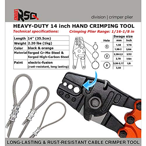 14" Cable Crimping Tool (Swaging Tool) for Stainless Steel, Copper & Aluminum Sleeves | Ferrule Crimping Tool (Swage Tool) for Aircraft Cable - Thumbnail 3
