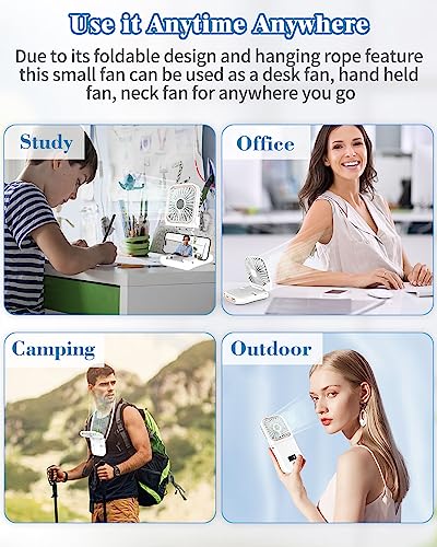 Handheld Fan Rechargeable,Portable Fan Battery Operated with LED Display,Mini Small Hand Foldable Fans with Power Bank,4000mAh Travel Personal Fans,Makeup LashFan for Girls Women Kids