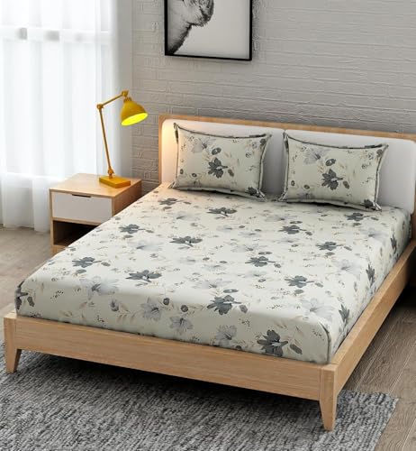 Image of Cotton Feel King Size Flat Bedsheet for Double Bed (90 x 100 Inches | 230 x 250 cm) with 2 Pillow Covers | Soft & Smooth Printed Bedsheet for Daily Use (WhiteNew, King Bed-90x100)