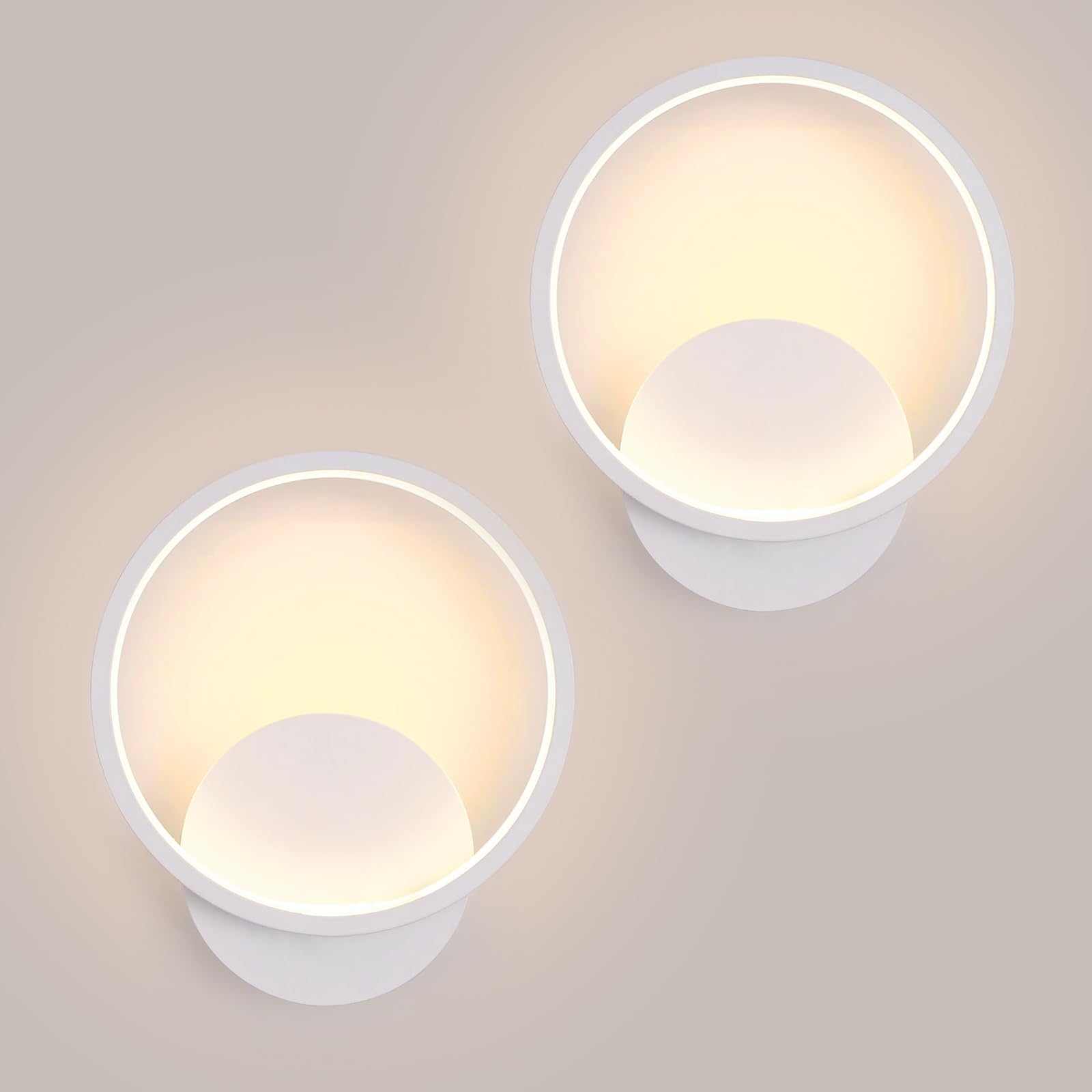 Comely Indoor Wall Light 2 Pieces, 12 W 1350 LM Round Modern Wall Lamp, Warm White 3000 K Aluminium Wall Light for Bedroom, Living Room, Bathroom, Staircase, White, Diameter 20 cm