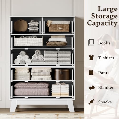 Image of BORNOON 46 inch Tall Dresser for Bedroom, 6-Drawer Fluted Chest of Drawers, Modern Wood Highboy with Deep Storage, Metal Slides and Handles, Anti-Tip Kit, Vertical Clothes Organizer for Apartment, Nursery
