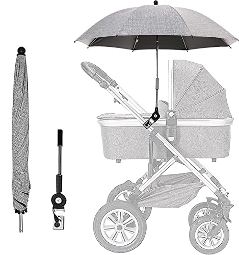 Baby Stroller Parasol, Universal Umbrella with Clamp, 360 Degree Adjustable UV Protection Stroller Sun Shade, Waterproof Umbrella for Trolley, Bike, Wheelchair, Beach Chair