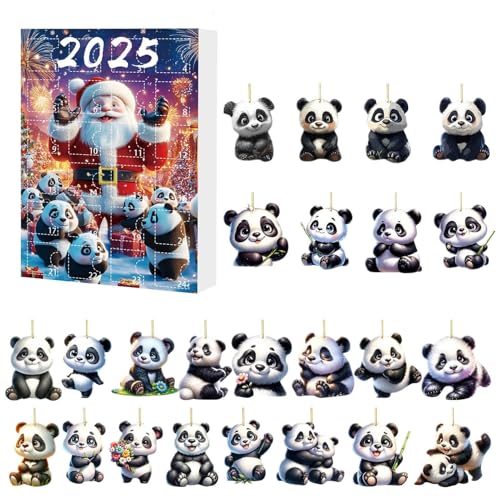 Calendrier de l'Avent 2025 panda 24 jours | Pendentif de vacances mur et porte
