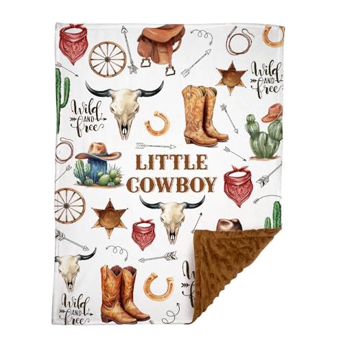Image of Western Baby Blanket, Cowboy Minky Blankets for Boys Girls, Nursery Room Decor, Soft Warm Lightweight Nursery Bed Blanket for Newborn Toddlers Son Daughter (02)