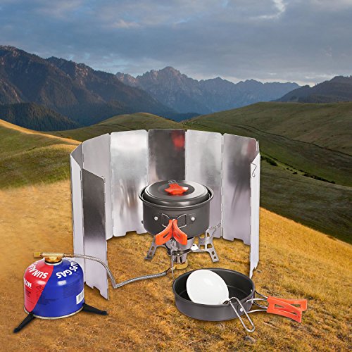 Redcamp Folding Outdoor Stove Windscreen, 10 Plates Aluminum Camping Stove Windshield With Carrying Bag, Lightweight Butane Burner Windshield #TOP3