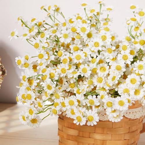 Image of TIED RIBBONS Set of 12 Artificial Daisy Flower Bunch (White, 10.5 Inch) - for Vase Pot Home Decor, Living Room, Office, Wedding & Party Gifting Item (Vase not Included)