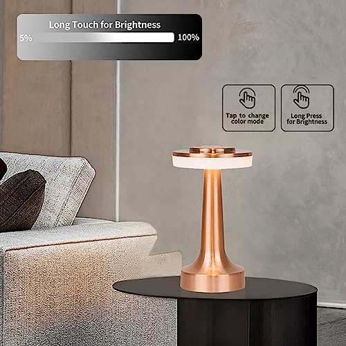 Image of Portable Metal Desk Lamp,3 Color Touch Sensor Control Cordless LED Table Lamp,3-Levels Brightness Rechargeable Bedside Lamp,Night Light for Kids Nursery,Dining Room Lamp (Rose Gold)