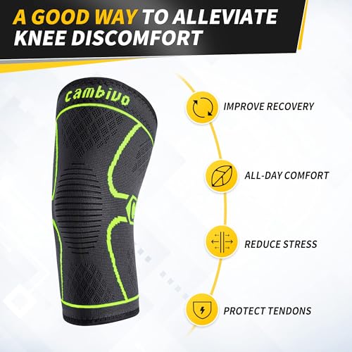 Image of CAMBIVO 2 Pack Knee Brace, Knee Compression Sleeve for Men and Women, Knee Support for Running, Workout, Gym, Hiking, Sports (Green,Medium)